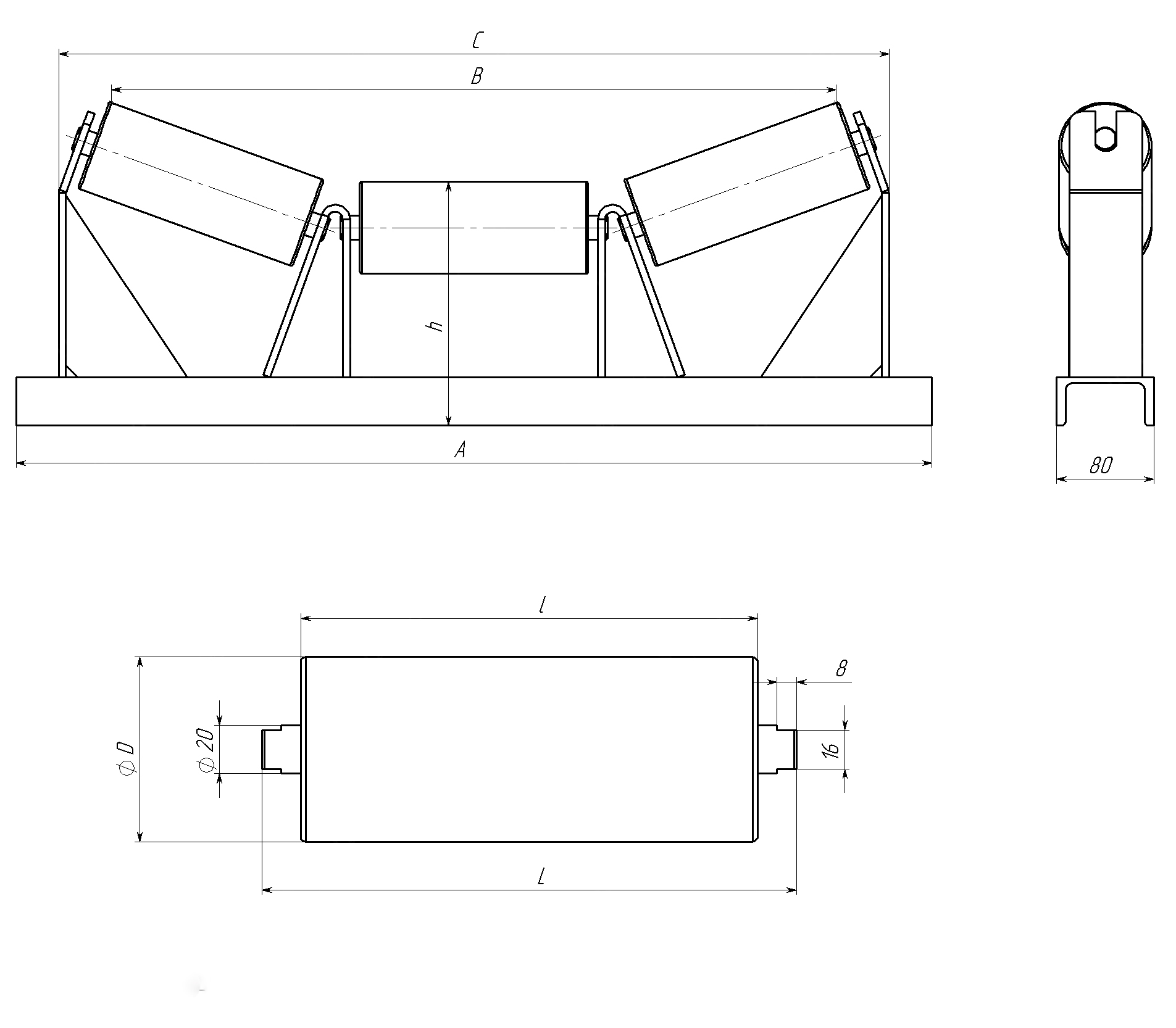 Габаритный чертеж конвейерного ролика